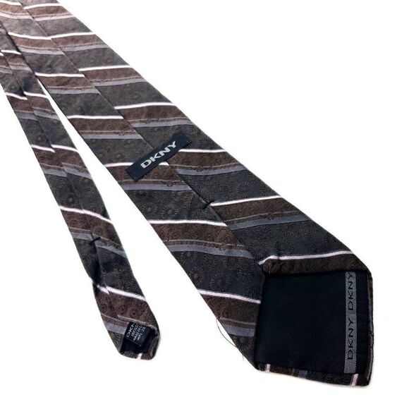 ‎DKNY Brown Silk Tie Woven Regimental - Picture 3 of 5